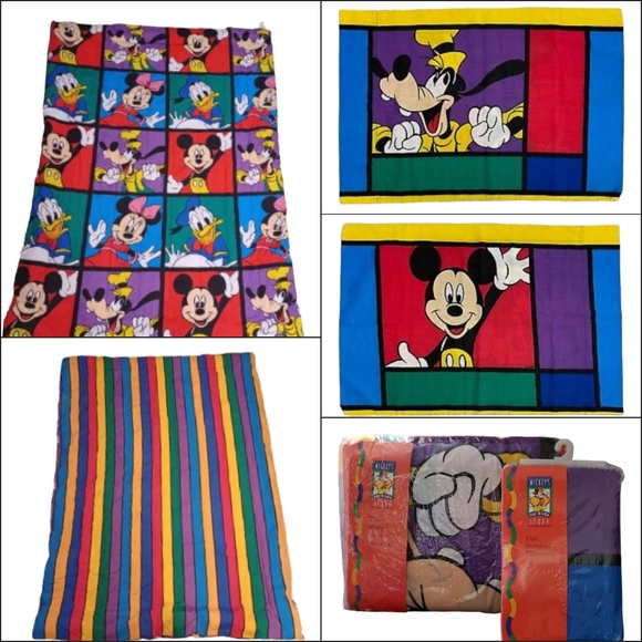 Vintage 90s Disney Mickey & Crew -2 Twin Sheet & 2 Pillow Cases RARE New Sealed - Picture 2 of 16